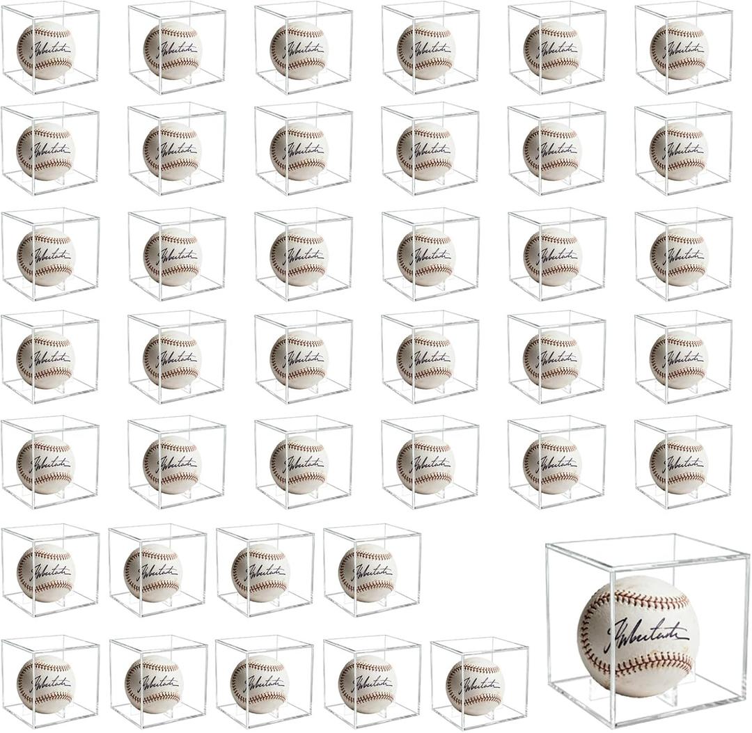 40 Pcs Baseball Display Case Transparent Autograph Ball Protector Baseball Cube Memorabilia Showcase UV Protected Acrylic Boxes for Friends Club Fans
