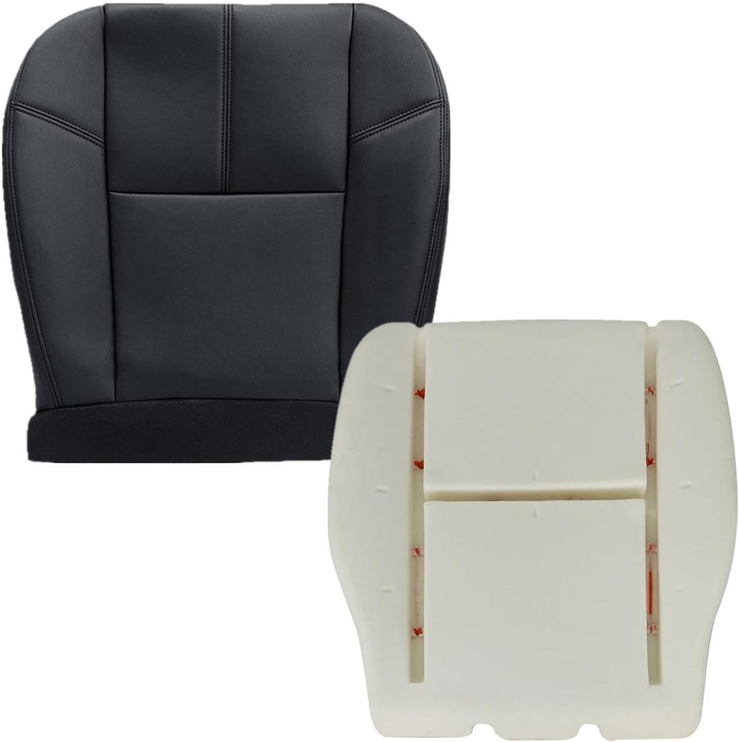 Leather Black Driver Side Bottom Seat Cover and Foam Cushion Compatible with Chevy Silverado Suburban Avalanche GMC Sierra Tahoe Yukon 2007 2008 2009 2010 2011 2012 2013 2014