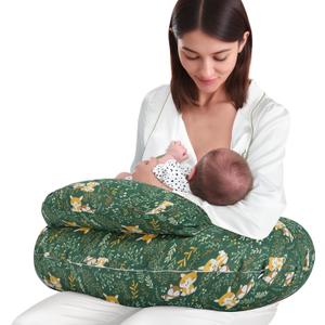 AMASKY Nursing Pillow for Breastfeeding, Animal Patterns Removable Cotton Cover, Support for Mom and Baby, Plus Size Ergonomic Design Breastfeeding Pillows, Machine Washable, Green, Pallet of Product