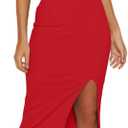 Owin Women's Adjustable Spaghetti Straps Sleeveless High Waist Split Midi Bodycon Cocktail Party Dress (Red, S)