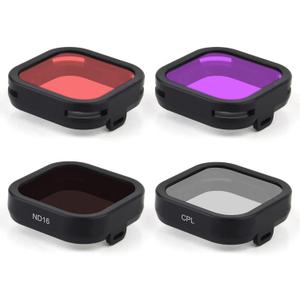 4 Pack Camera Lens Filter ND Filter ND16 CPL Snorkel Filters Red Magenta Filters for GoPro Hero 12 11 10 9 Black, Neutral Density Circular Polarizing 10M Shallow Diving Protector