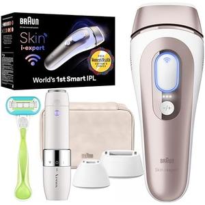 Braun Skin i-Expert Smart IPL PL7219 at Home Laser Hair Removal for Women and Men with App, Premium Pouch, Venus Razor, 2 Smart Heads, Facial Trimmer