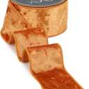 MAYREEL 2.5 Inch Cinnamon Crushed Velvet Ribbon Wired Terracotta Wired Ribbon for Christmas Tree Decorations, Thanksgiving, Fall Autumn Halloween Decor, Gift Wrapping, Wreaths, Topper Bows 10 Yards