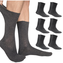 Cotton Diabetic Crew Socks - Thin, Grey Diabetic Socks for Men Size 13-15 XL Non-Binding Top Seamless Toe 6 Pairs