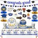 KatchOn, Blue Graduation Decorations 2025 Set - Pack of 162, Serve 25 | Photo Props, Tablewares Set for Grad Table Decorations for Grad Party Supplies | Graduation Party Decorations