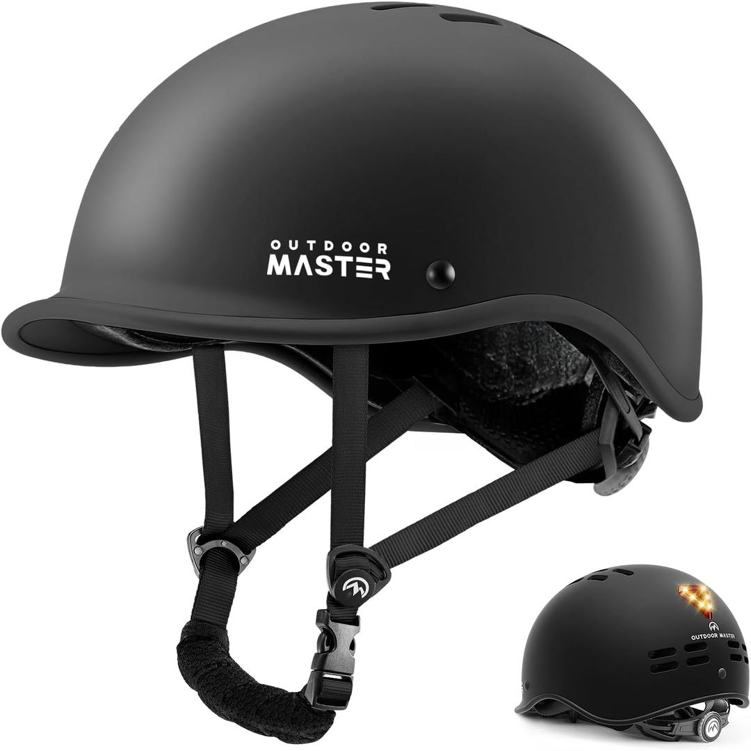 OutdoorMaster Bike Helmet for Adults,Adjustable Cycling Helmet with Light for Men & Women - Safety Certified for Bicycle Skateboard Road Bike Skating Roller Commuting Helmet (Medium, Meteorite Black)