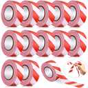 Blosssound 12 Pack Flagging Tape with White Red Stripes 1 inch x 1800ft Marking Ribbon Non Adhesive Plastic Surveyors Tape for Hunting Trail Hazardous Areas Halloween Party Decors