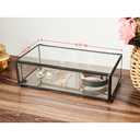 Vintage Glass Jewelry Box Keepsake Box with Hinged Lid, Great for Storage Trinket/Jewelry/Card/Photo, Black Decorative Box for Dresser-15612EX (Large)