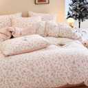 Duvet Cover Queen Size - Pink Floral on Side A, Pink & Small Flowers on Side B, Comforter Cover Soft & Lightweight Microfiber Quilt Cover with Zipper Closure and 2 Pillowcases