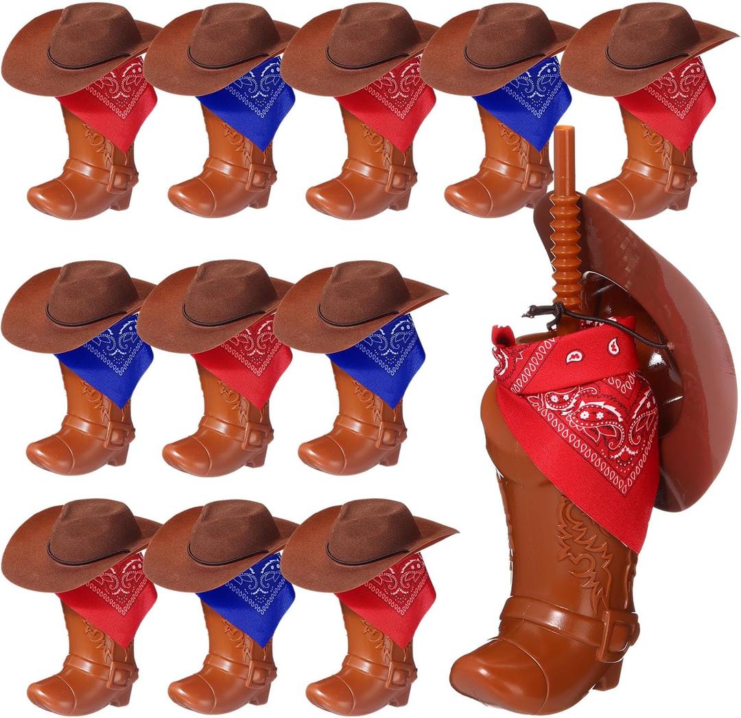 Xtinmee 36 Pcs Cowboy Party Favor Cowboy Boot Cups with Mini Hats Paisley Bandanas Set for 12/24 Guests for Western Birthday