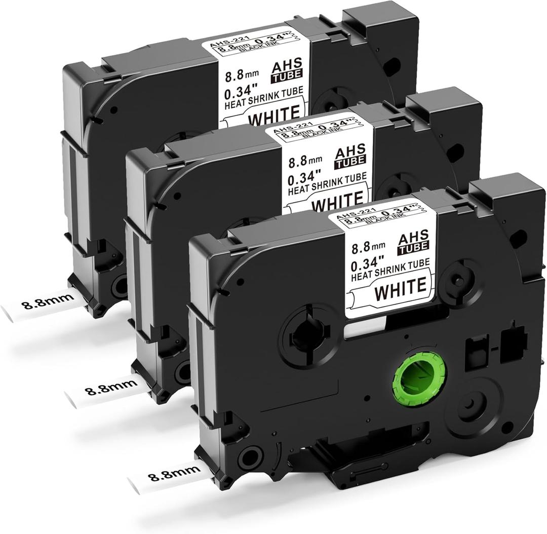 Label KINGDOM HSe-221 Heat Shrink Label Compatible with Brother P Touch Heat Shrink Tubing Label HSe221 8.8mm TZe Shrink Black on White for Wire Cable for Brother PT-P710BT E300 E500 P900, 3-Pack