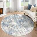 XLUEZ Round Rug 4ft for Bedroom, Washable Modern Abstract Circle Rug Neutral Soft Non Slip Kids Rug Stain Resistant Indoor Carpet for Living Room Nursery Playroom Dorm Girls Boys Room(Blue, 4' Round)