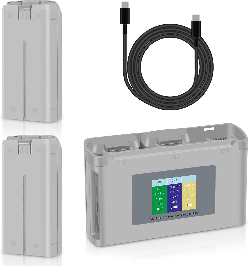 COOLSHOW Intelligent Flight Mini 4K Battery 2 Packs 2400mAh and Smart LED Triple Battery Charger Two-Way Charging Hub Compatible with DJI Mini 2/2 SE/4K/SE