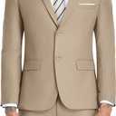 JPF Men's 2 Piece Slim Fit Suit Set, Two Button Solid Jacket Pants with Tie Suits for Men (X-Large, Champagne)
