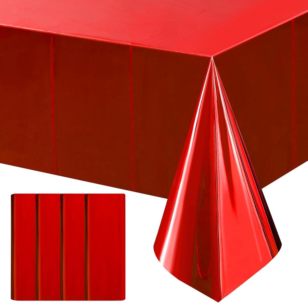 4pcs Red Foil Tablecloth 54*72 Inch Plastic Christmas Carnival Birthday Party Table Cloths Disposable Waterproof Table Cover for Graduation Anniversary Wedding Baby Shower Bridal Party Supplies