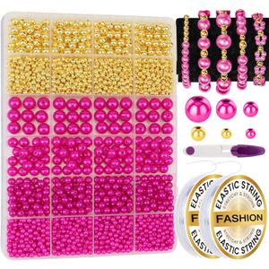 2116 PCS Pearl Beads for Bracelet Making Kit Gold Beads for Jewelry Making Kit Gold Small Spacer Bead Rose Red Pearl Bead for Crafting Charms Necklace Earrings DIY Craft for Women Adult