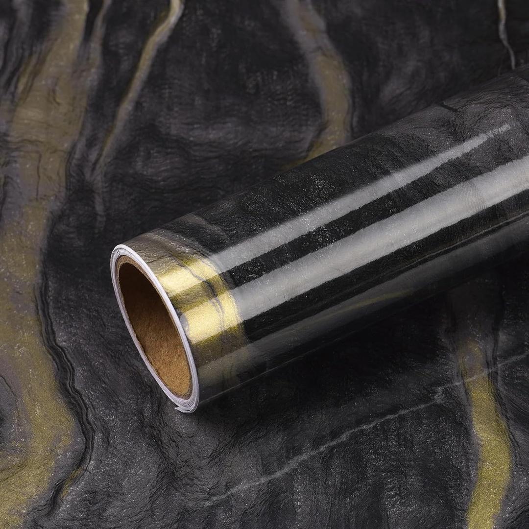VEELIKE Black Gold Marble Contact Paper for Countertops Peel and Stick Waterproof Black Kitchen Countertop Contact Paper 32''x118'' Self Adhesive Glossy Marble Wallpaper for Bathroom Counter Table Top