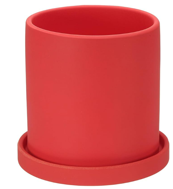 PATIKIL 5 Inch Ceramic Plant Pots, Modern Flower Planters with Drainage Holes and Tray for Decorate Home Indoor Plants Succulent Herb, Red