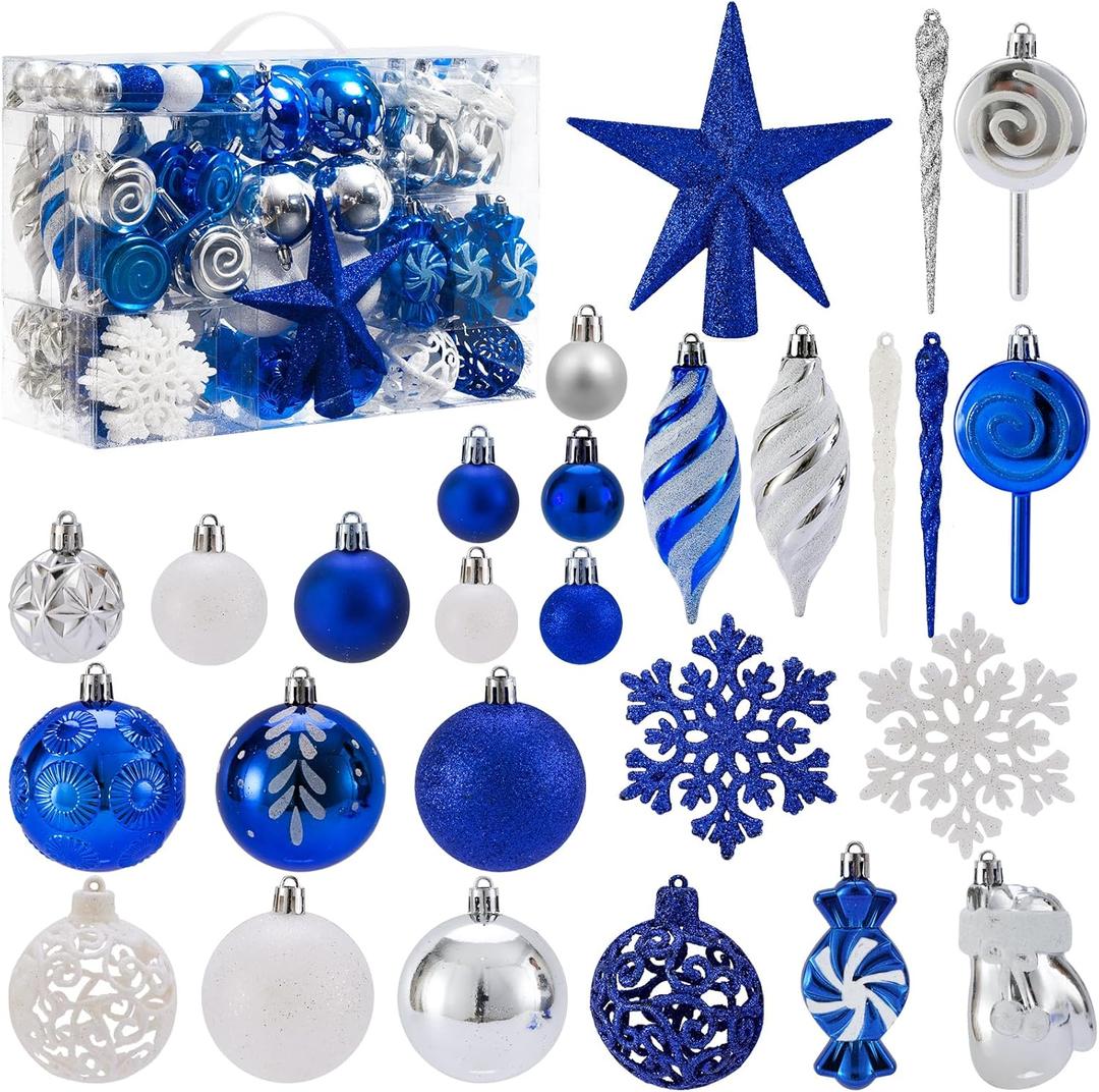 130 Pcs Christmas Ball Ornaments, Christmas Tree Decoration Set Red Christmas Ball Shatterproof Hanging Ornament Decorations for Christmas Tree, Wreaths, and Outdoor Displays(Blue)