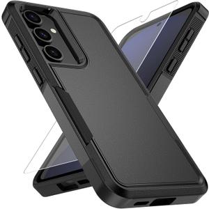 Vinve for Samsung Galaxy S25 Case with HD Screen Protector, Military-Grade Shockproof & Dual-Layer Protection, Anti-Slip Grip Design Phone Case, Black