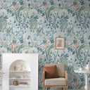 Peel and Stick Wallpaper Vintage Wall Paper Gray Blue Floral Contact Paper Removable Wallpaper 17.3"x196.8" Leaf Flower Self Adhesive for Bedroom Drawer Decor Vinyl Rolls