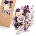 Ling's Moment Artificial Flowers and Greenery for DIY Lilac & Cream Deluxe Box Wedding Bouquet Centerpieces Floral Arrangement Decor