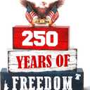 4 Pcs 250th Anniversary Patriotic 4th of July Wooden Tiered Tray Decor, Memorial Day Decorations Gifts for Home, Independence Day Red White Blue Table Centerpiece for Office Party Shelf Kitchen