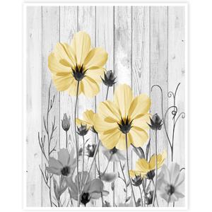 HVEST Yellow and Gray Canvas Wall Art for Living Room Flower and Leaf Plant on Rustic Wood Pictures Wall Decor Wildflower Unframed Wall Art Prints for Bedroom Bathroom Decor,16L X 12W inches