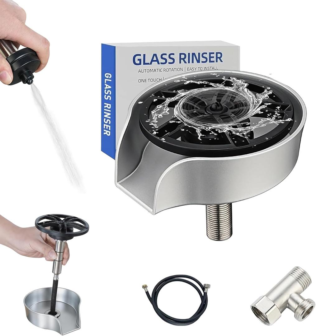 Glass Rinser for Kitchen Sink, 360 Degree Rotating High Pressure Glass Rinser with Pull Out Spray Head, Bottle Washer Cup Rinser Sink Attachment for Glass Cup for Bar Kitchen