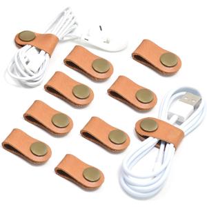 CAILLU Cord Organizer,Cord Keeper,Cable Organizer USB Holder,Cable Management,Cable Straps,Earbud case,wrap Headset Winder,Phone Earphone Clips Ties Stocking Stuffers for Women Men Gifts 10 (Light Brown 10)