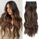 Vigorous Clip in Hair Extensions 4PCS Brown mixed Long Wavy Hair Extension 24Inch Soft Synthetic Hairpieces for Women