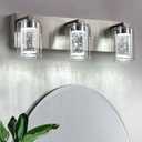 Brushed Nickel Bathroom Vanity Light  3 Light Crystal Bubble Glass Sconce With Dimmable 3Color Lights, Modern Wall Light For Bathroom, Hallway, Kitchen, Bedroom, Living Room