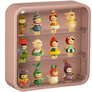 Clear Display Case for Figures, Wall-Mounted Doll Storage Box, Adjustable Display Stand with Door Dust and Moisture Proof Suitable for Lego Collectibles Action Figures Pop Mart (Pink)