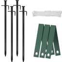 Heavy Duty Steel Tree Stake Kits, Tree Staking and Supports Kits for Young Trees Against Bad Weather, Include 3 PCS Tree Straps for Staking, 4 PCS 11.8 Inch Tree Stakes and 31.2 Feet Rope for Anchoring
