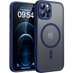 TOCOL Magnetic for iPhone 12 Pro Max Case, Upgraded Full Camera Protection, Compatible with Magsafe, Drop Protection, Translucent Matte Back Bumper Phone Cover 6.7-InchDark Blue