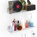 2 Pack Adhesive PET Floating Shelves for Wall, Living Room, Kitchen, Bathroom Organizers and Storage with Adhesive Hooks (for No Drilling) and Drilling Screws
