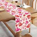 Sunwer Valentine's Day Watercolor Table Runner Red Heart Wedding Anniversary Party Decoration Home Kitchen Dining Room Decor 72Inches Long