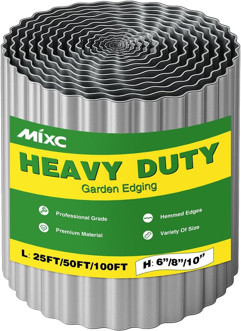 MIXC Corrugated Metal Garden Edging, Landscape Border for Lawn, Flower Bed & Paver (Silver, 8 Inch 25FT)