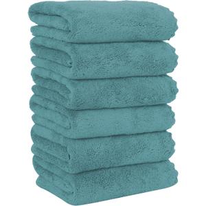 MOONQUEEN 6 Pack Premium Hand Towels - Quick Drying - Microfiber Coral Velvet Highly Absorbent Towels - Multipurpose Use as Hotel, Bathroom, Shower, Spa, Hand Towel 16 x 28 inches (Teal)