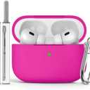 Ljusmicker for AirPods Pro Case Cover with Cleaner Kit,Soft Silicone Protective Cover for Apple AirPod Pro 2nd/1st Generation Cases for Women Men,AirPods Pro 2 Case Accessories with Keychain-Hot Pink