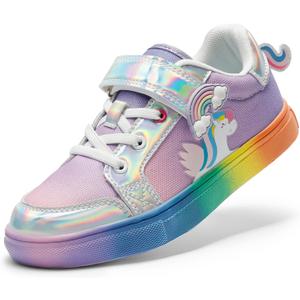 DREAM PAIRS Girls Shoes Toddler Sneakers Rainbow Storybook Casual School Walking Footwear for Toddler/Little Kids,Toddler,Rainbow/Silver, Size 7 