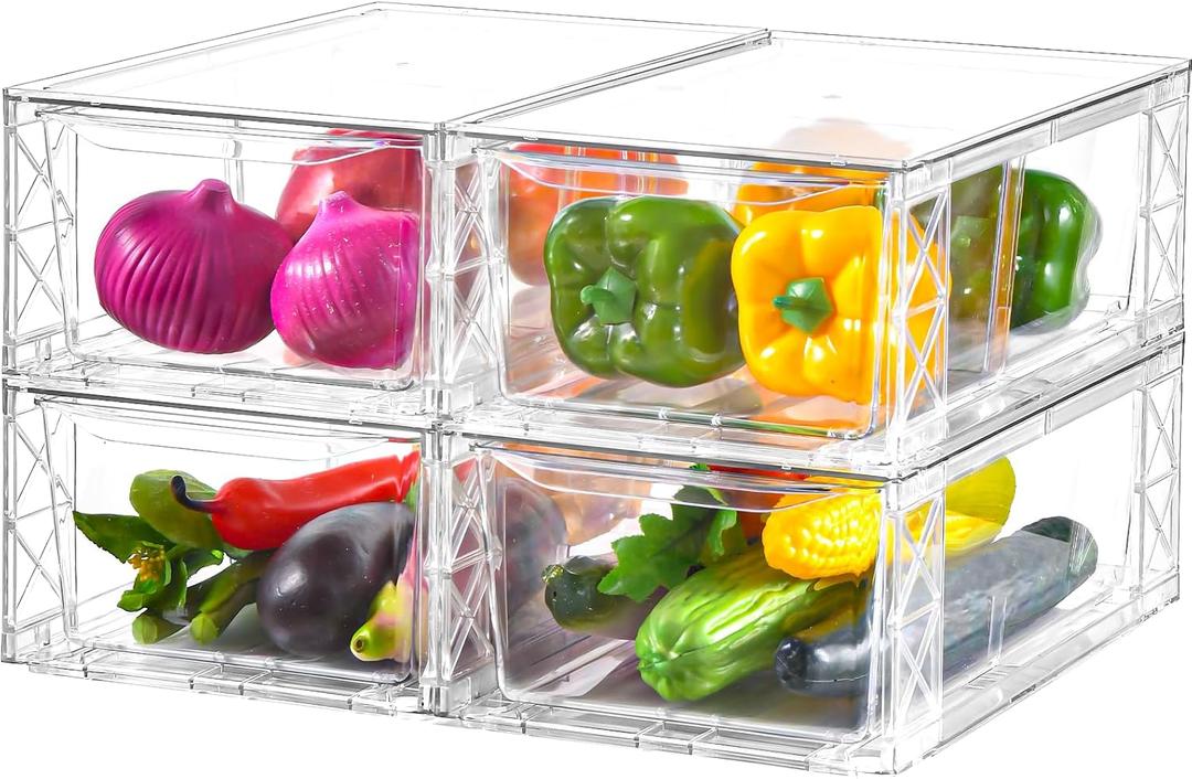 4 Pack Acrylic Storage Drawers, Clear Stackable Storage Drawers, Acrylic Organizers Drawers for Under Sink, Pantry, Bathroom, AcrylicStorage Containers for Makeup Organizers Cosmetic Display, Medium