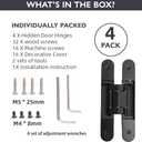 4-Pack 7 inch Black Hidden Door Hinges, Heavy Duty Zinc Alloy Concealed Hinges, Invisible 180 Degree Swing Hinge, 3 Way Adjustable Butt Hinge
