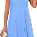 MEROKEETY Women's 2026 Summer Sleeveless Knee Length Dress Casual Spring Beach Vacation Crewneck Shift Swing Tank Dresses (Blue, S)