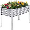 Land Guard Galvanized Raised Garden Bed with Legs, 482432in Large Metal Elevated Raised Planter Box with Drainage Holes for Backyard, Patio, Balcony, 700lb Capacity(Silver)