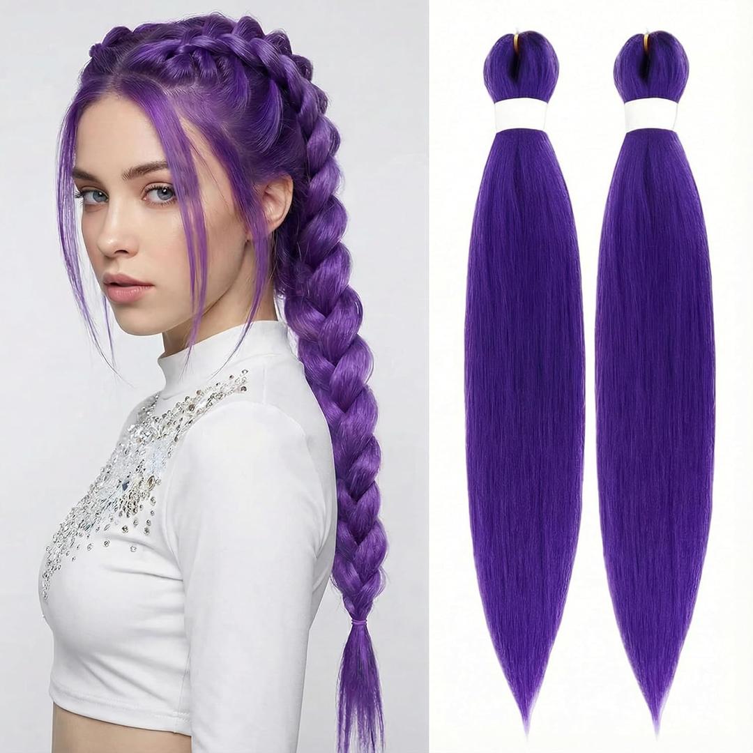 Pre-Stretched Purple Braiding Hair Extensions, 26 Inch Synthetic Fiber for Adult Cosplay, Stage Performance & Fashion Braids, Soft Lightweight Styling Hair for Festivals & Parties (2 Pack)