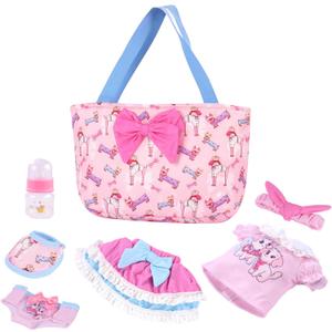 BABESIDE 7 Pcs Baby Doll Clothes Accessories Set for 12-16 Inch Dolls, Including Clothes Set, Doll Bottle and Diaper Bag, Great for Children's Pretend Play (Dolls not Included)