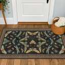 Small Black Entryway Runner Rug - 2x4 Front Door Rug Indoor Entrance, Small Waterproof Carpet for Kitchen Floor, Bathroom, Powder Room, Washable Low Pile Non Slip, Insect Print Multi Color Home Dcor