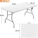 SKOK 330lbs Folding Picnic Table 6 Foot, 6FT White Plastic Picnic Table Portable with Carry Handle, White Tailgating Utility Commercial Craft Table with Heavy Duty Frame for Party