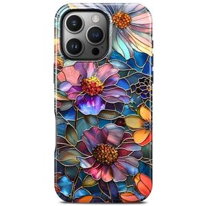 TAMUEL for iPhone 16 Pro Max Case, Colorful Flower Aesthetic Stained Glass Phone Case, Compatible with Magsafe, Cute Trendy Elegant Blue Floral Magnetic Slim Shockproof Protective Women Girl Cover